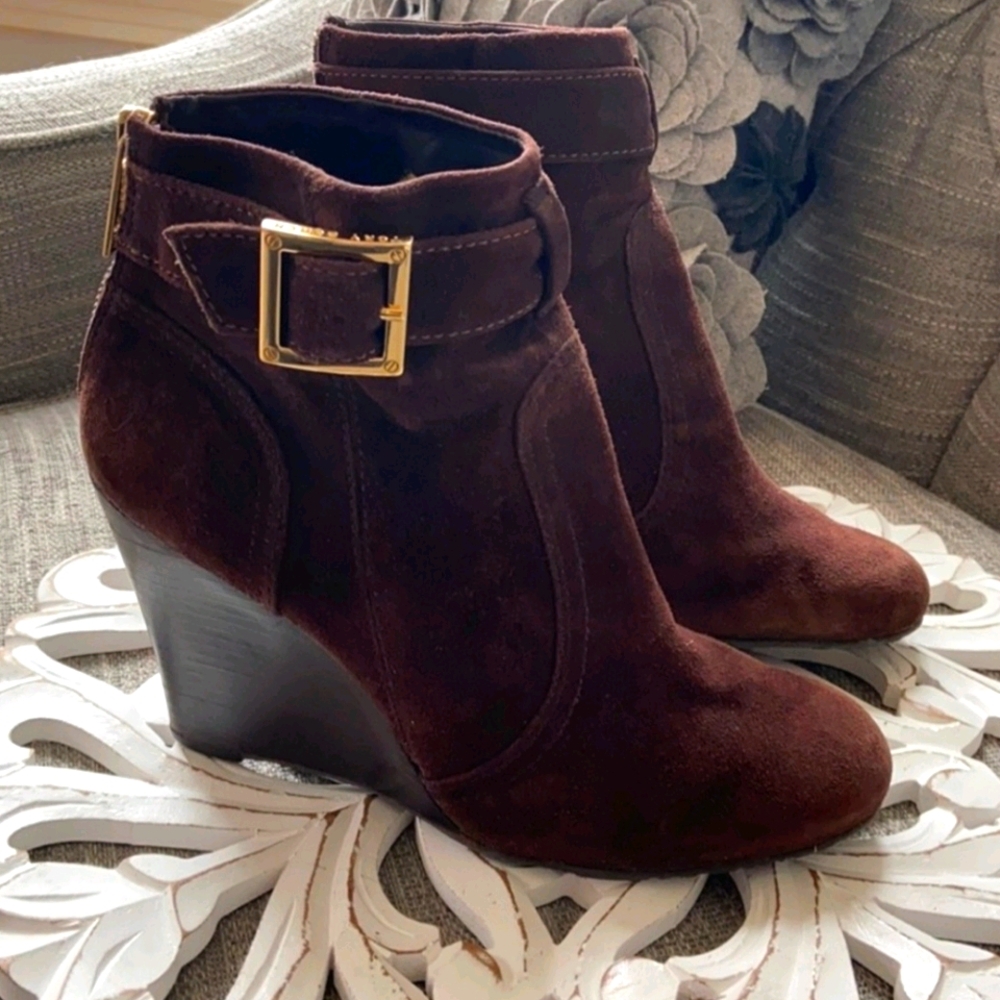 Tory Burch Suede  Ankle Wedge Heel Boots 9.5